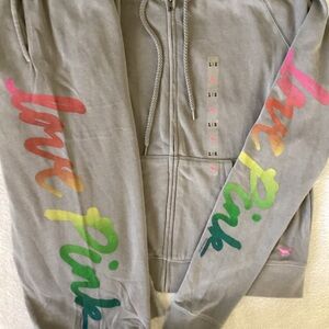 Victoria’s Secret LOVE PINK Rainbow Hoodie Jacket L Campus Crop Joggers M Set